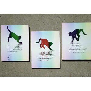 Rainbow Cats triptych three (3) panels, Giclee, Canvas Wall Art Movie Prop Art